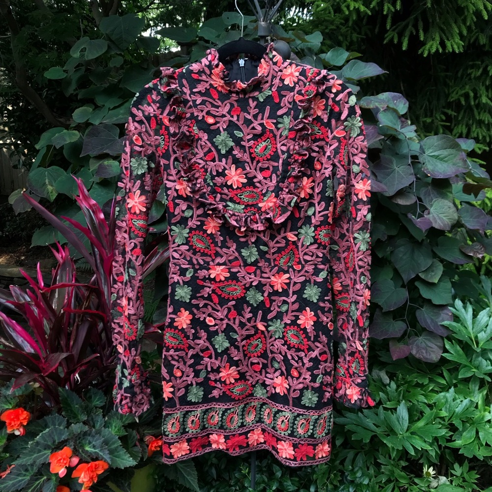 Vintage Handmade Floral Embroidered Dress